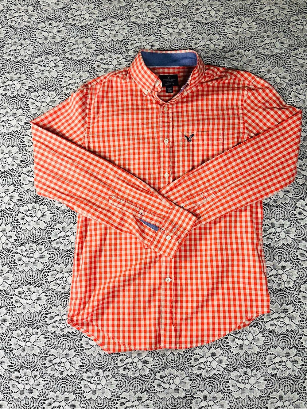 American Eagle Outfitters Orange Gingham Button-Down Shirt - Men's XS